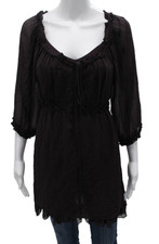 Marc By Marc Jacobs Women Silk V-Neck Tunic Black Button 3/4 Sleeve Size S