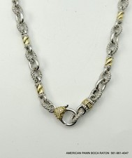 Judith Ripka 18K Yellow Gold/925 Sterling Silver Diamond Necklace 18" Textured