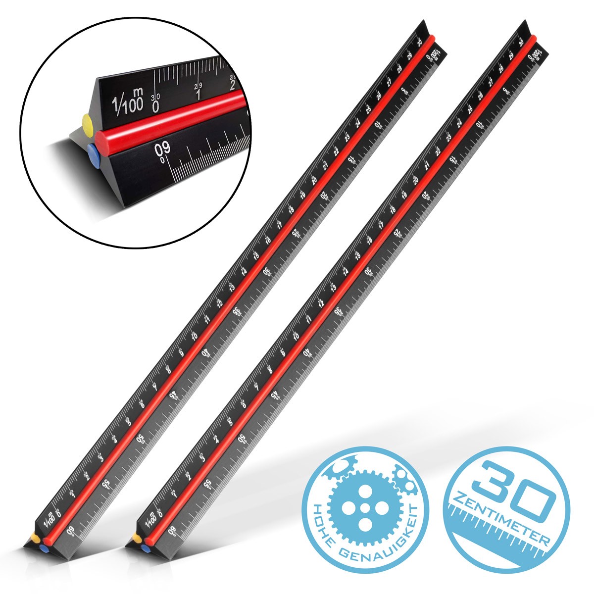 STAHLWERK 2 x 30 cm triangular ruler with metric scales in the scale