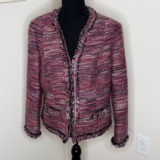 Doncaster Tweed Fringe Blazer Jacket Red Black Size 10