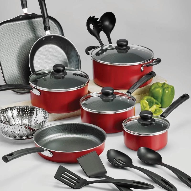18 Piece Nonstick Cookware Set Aluminum Pots Utensils Easy Clean Dishwasher Safe