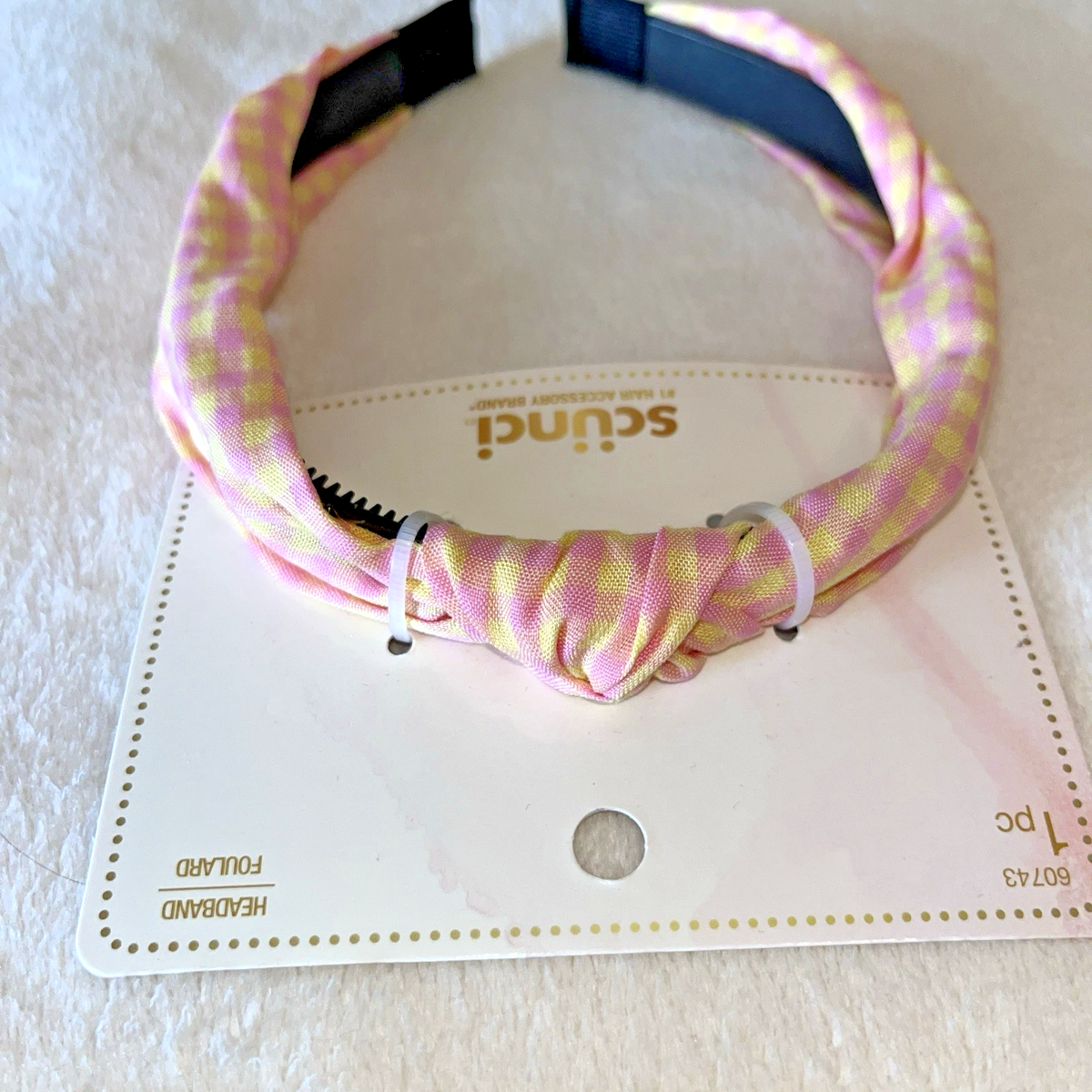 Scunci Set of 2 Fashion Headbands Pink/ Yellow Gingham Plaid