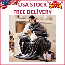 Wearable Heated Blanket with Foot Pocket - Electric Blanket with Sleeves, Portab