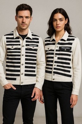 Dsquared² Striped Vest Small Unisex White Black Button Front Designer Top