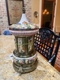Reuge Capodimonte Porcelain Musical Lipstick Cigarette Carousel Music Box .