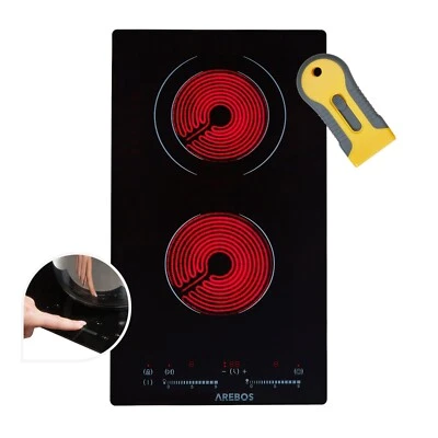 AREBOS Glaskeramikkochfeld autark Kochfeld Sensor Touch 2 Platten 3200 W Schwarz