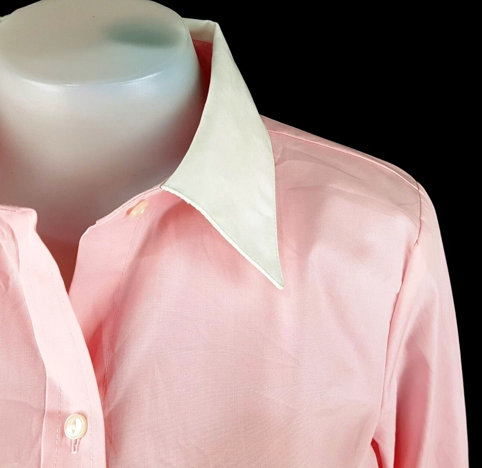 CAMISA DE NOCHE FORMAL IZOD Mujer Rosa L/S Puños Franceses Cuello/Puños en Contraste - M Foto 2 de 4