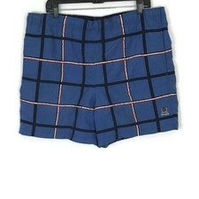 Tommy Hilfiger Mens Swim Trunks Size Large L Blue Red Plaid Tie Waist Pocket