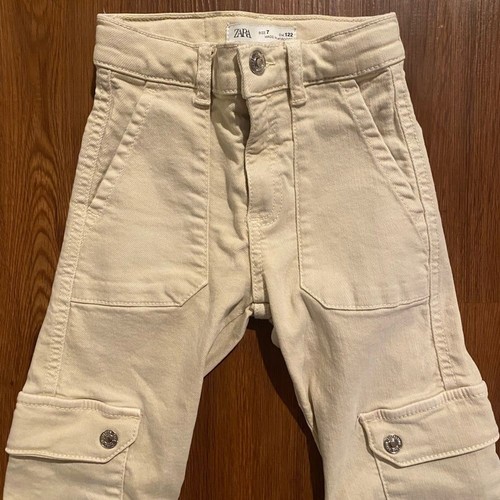 ZARA Girls Cargo Pants Size 7 Stretch Beige Casual - Picture 3 of 9