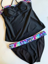 Athleta Tankini 2-Pc Swim Set Top 34 B/C Underwire S Bikini Bottom Floral Fade