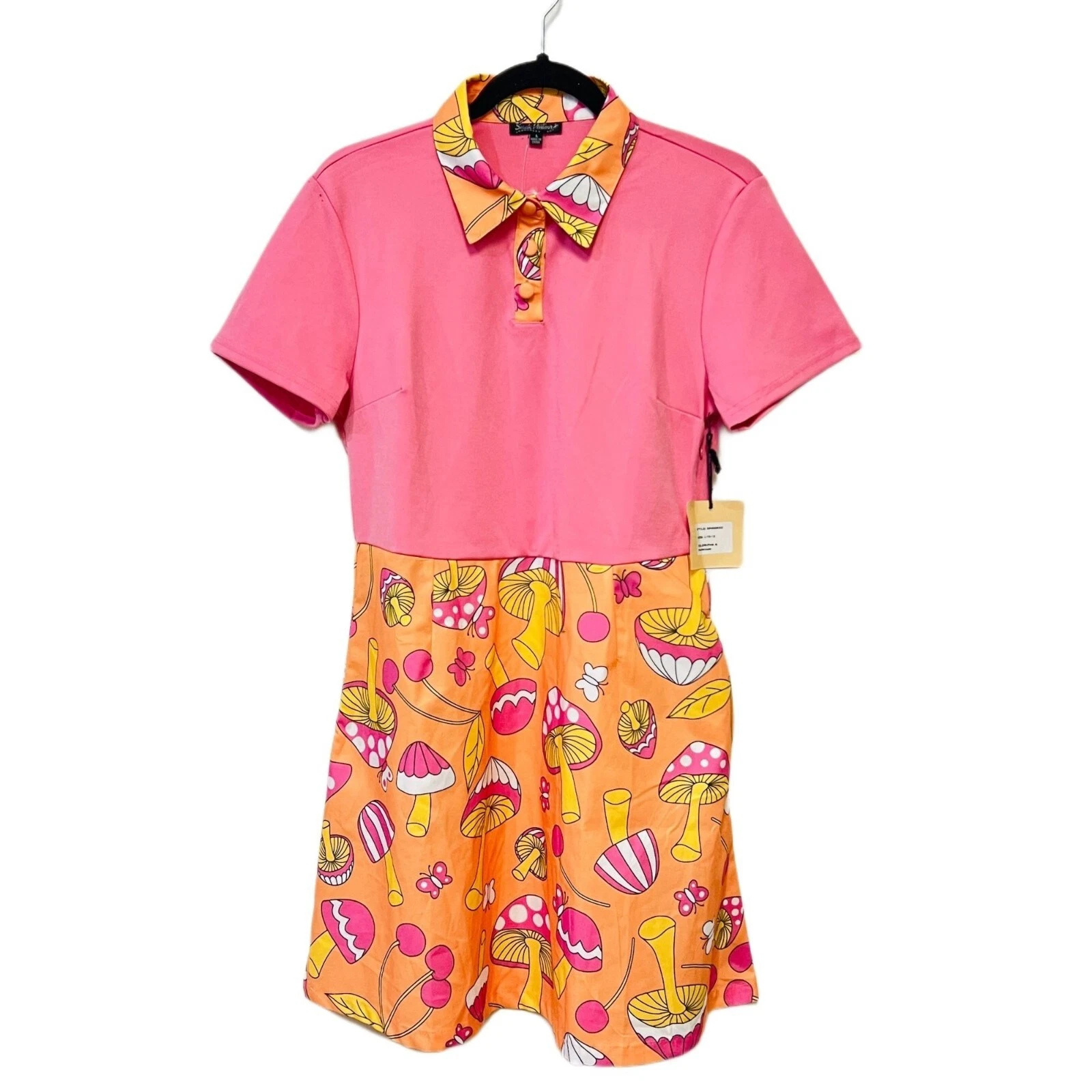 PALM ANGELS Smak Parlour Mini Abito Vintage Funghi Ciliegia Multicolore Primaverile Collo RARO