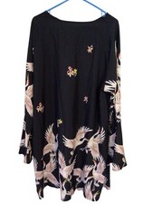 Shein black birds print circle neck flutter long  sleeve top 4XL Nwot