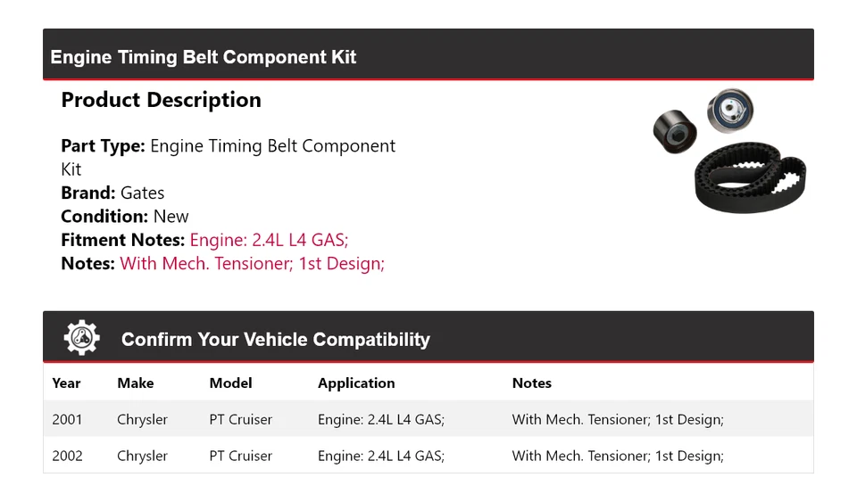 Kit de componentes de correa de distribución de motor Chrysler PT Cruiser 2001-2002 puertas Foto 2 de 4