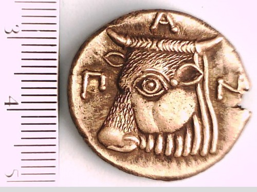 GREECE GREEK BOSPOROS PANTIKAPAION PAN SATYR OX BULL SILVER TRIDRACHM COIN RARE - Picture 5 of 9