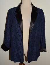 New Womens Chicos Jacket Sz 4 Open Front Black Blue Lace Overlay Blazer XXL