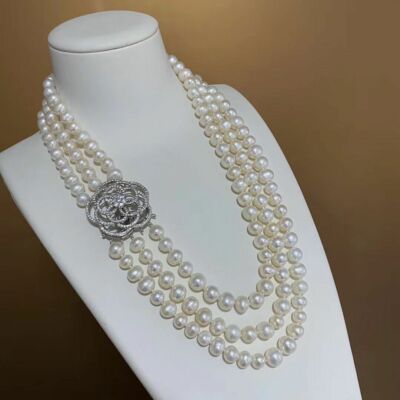 Triple Strands 9-10mm South Sea Round White Pearl Necklace 18''19''20 
