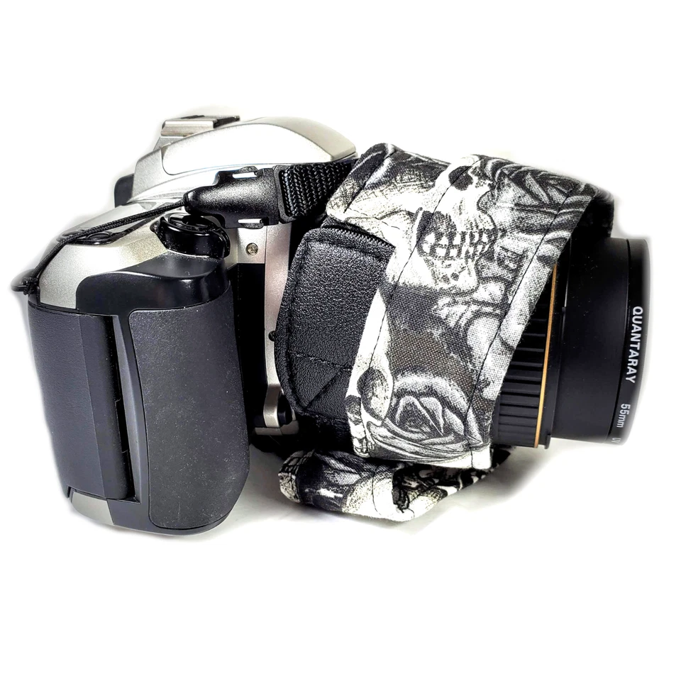 Correa para cámara Skull Rose - Correa para cámara blanca negra - Doble acolchado cómodo Foto 3 de 4