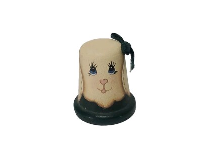 VTG Bunny Rabbit Floppy Ears Bow Hand Painted Wood Display Thimble Easter Décor