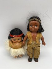Vintage Native American Indian Kewpie Cupie Dolls 2 Celluloid Souvenir Toys