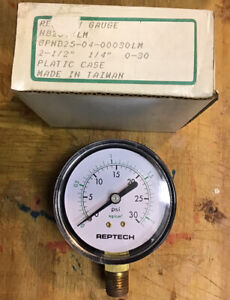 REPTECH 2.5” PRESSURE GAUGE 0-30 PSI 0-2 Kg/cm 1/4” THREADED GPNB25-04