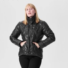 Universal Standard Josie Short Puffer Water Resist Chic Black Shine Size 2xs 6-8