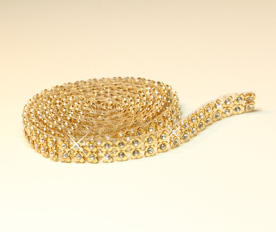 Hotfix MESH FLOWER GOLD / CRYSTAL Band Blumen zum aufbügeln Strasssteine