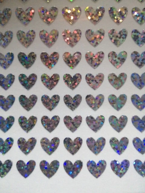 Silver - 1 x Sheet Peel Off Holographic Love Heart Stickers - Very Small  - Image 3 of 3