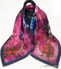 35"x35"Red Blue Peony Print Pure Mulberry Satin Silk 14momme Scarf 88x88cm5-33