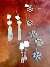 Set Of 3 Silver Crystal Ornaments & Tassel Drops elegant christmas decoration