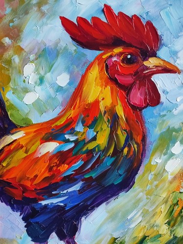 original oil painting Rooster bird colorful artwork Animals wall art 10*10 inch - Picture 4 of 9