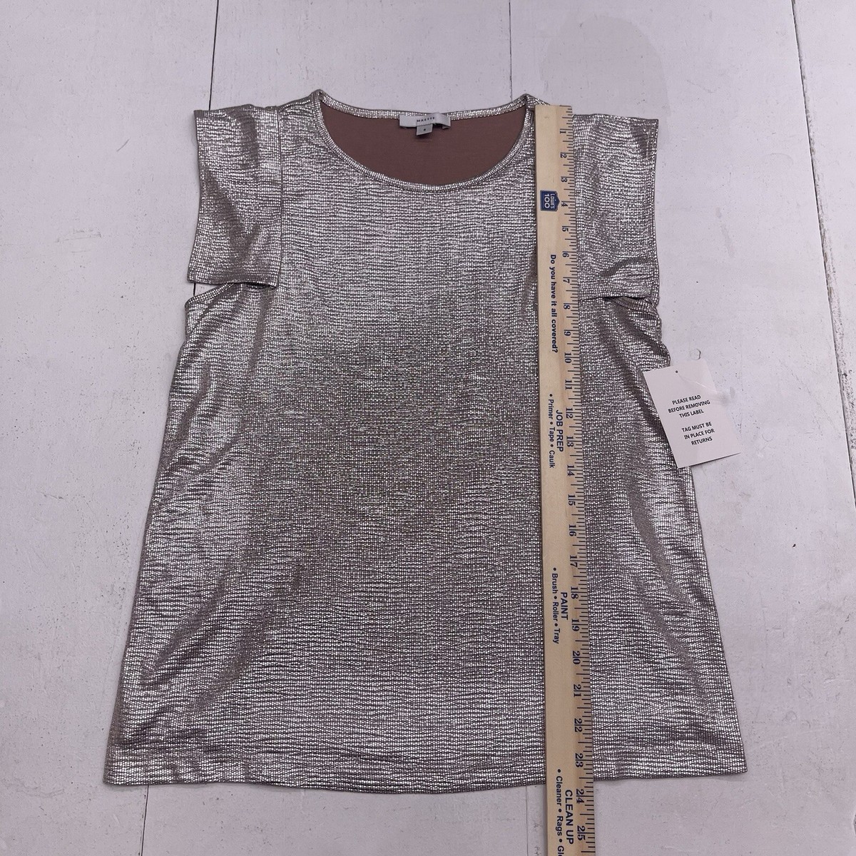 Maette Brown Silver Metallic Flutter Cap Sleeve Blouse Women's