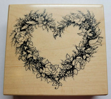 Wood/Rubber Stamp Flower/Roses/Leaves/ Foliage Shaped Heart