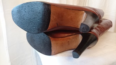 Bottes Vintage TOPX Italie 1982 - Taille 37,5 (US 6), Cuir Doré, Talons Aiguilles - Occasion