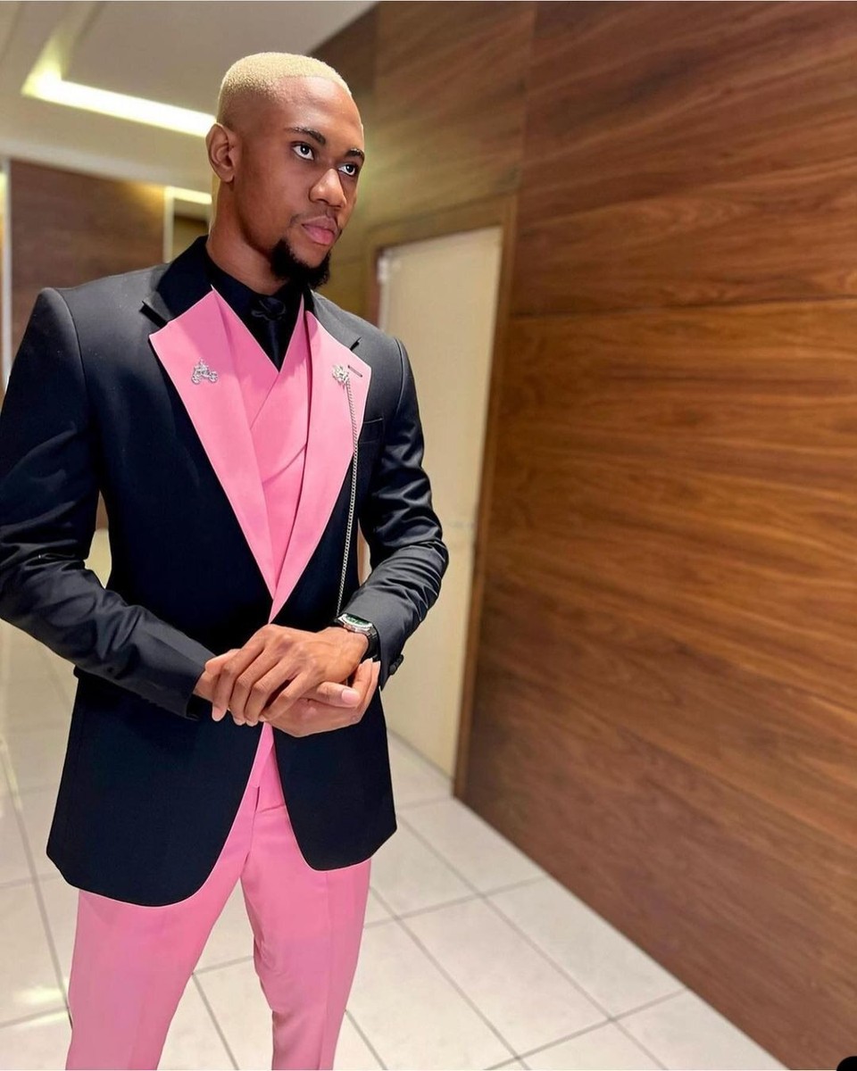 Black Pink Men Suit Piece Slim Fit Single Breasted Wedding Groom
