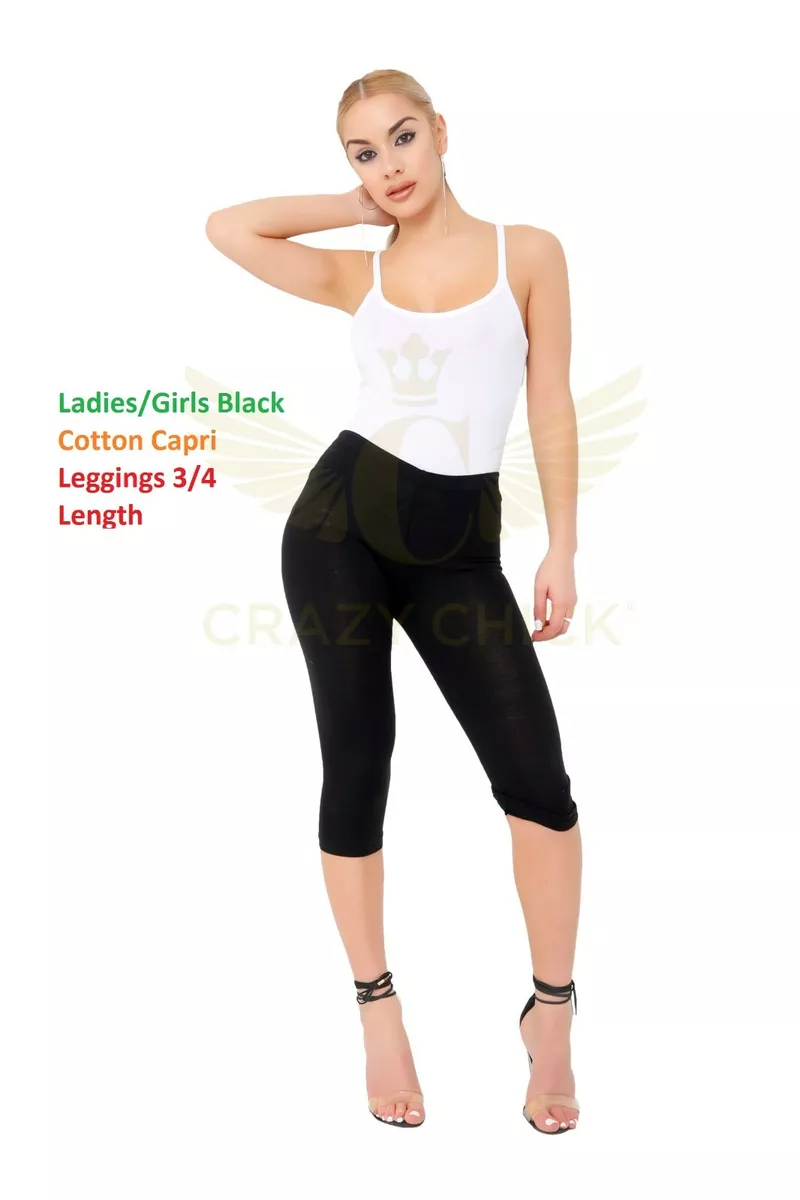 Cropped 3/4 Capri Length Cotton BLACK Legging Women in Summer Plus