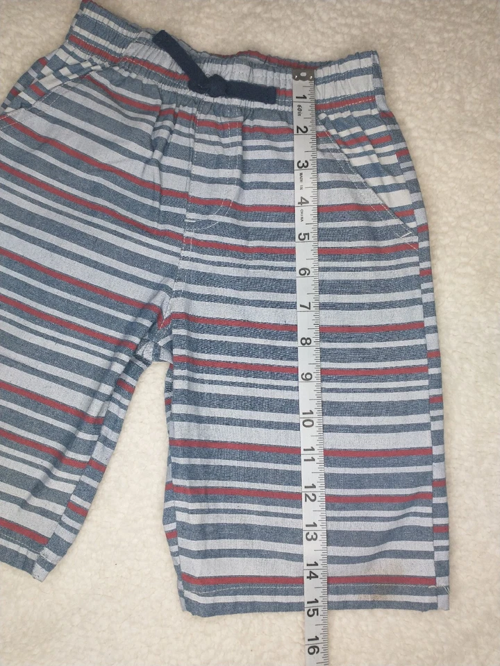 Nannette Boys Blue Red Striped Cotton Blend Shorts Size 6 Elastic Waist Pockets - Image 3 of 4