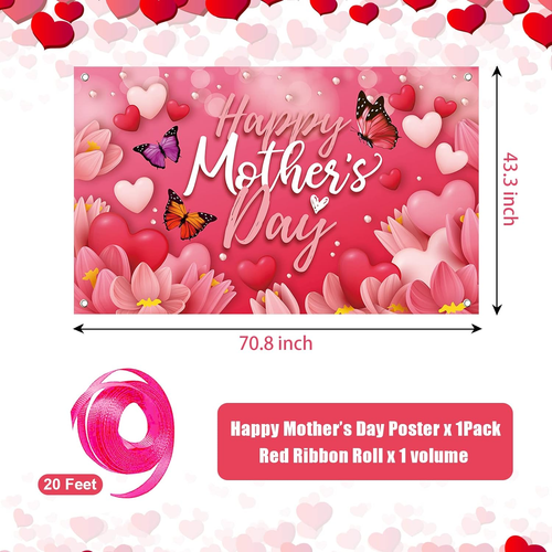 Large Happy Mother'S Day Banner Decorations Mothers Day Flag Outdoor 71X44 Inch, - Picture 7 of 7