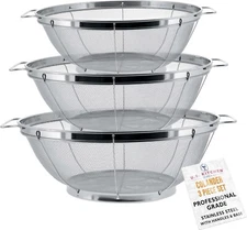 3 Piece Colander Set - Stainless Steel Mesh Strainer Net Baskets with Handles &