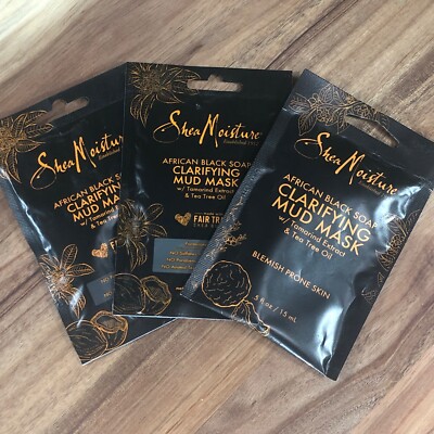 3x Shea Moisture African Black Soap Clarifying Mud Mask w/ Tea Tree Oil NEW