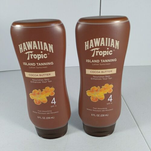 Lot Of 2- Hawaiian Tropic Island Tanning Lotion Sunscreen/Cocoa butter - SPF 4 - Afbeelding 1 van 9