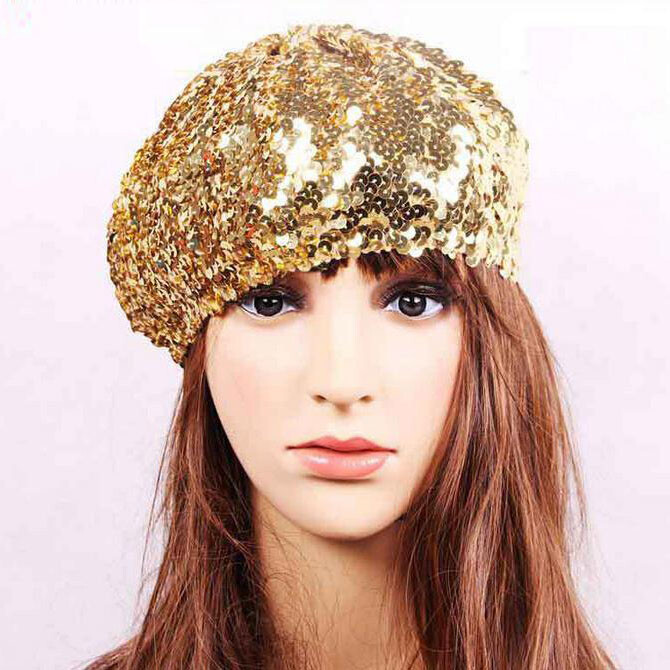 帽子 GLITTER KNIT BERET Sequin Glitter Fabric Fashion Bling Beanie Beret Hat Girl