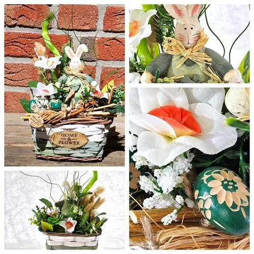 Casa-Poador Ostergesteck Weiß Grün Kunstblumen OsterglockenEier Keramikhase Deko - Bild 9 von 11