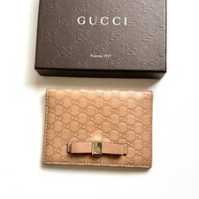 GUCCI Pass Case Card Case Micro Gucci Shima Beige Leather