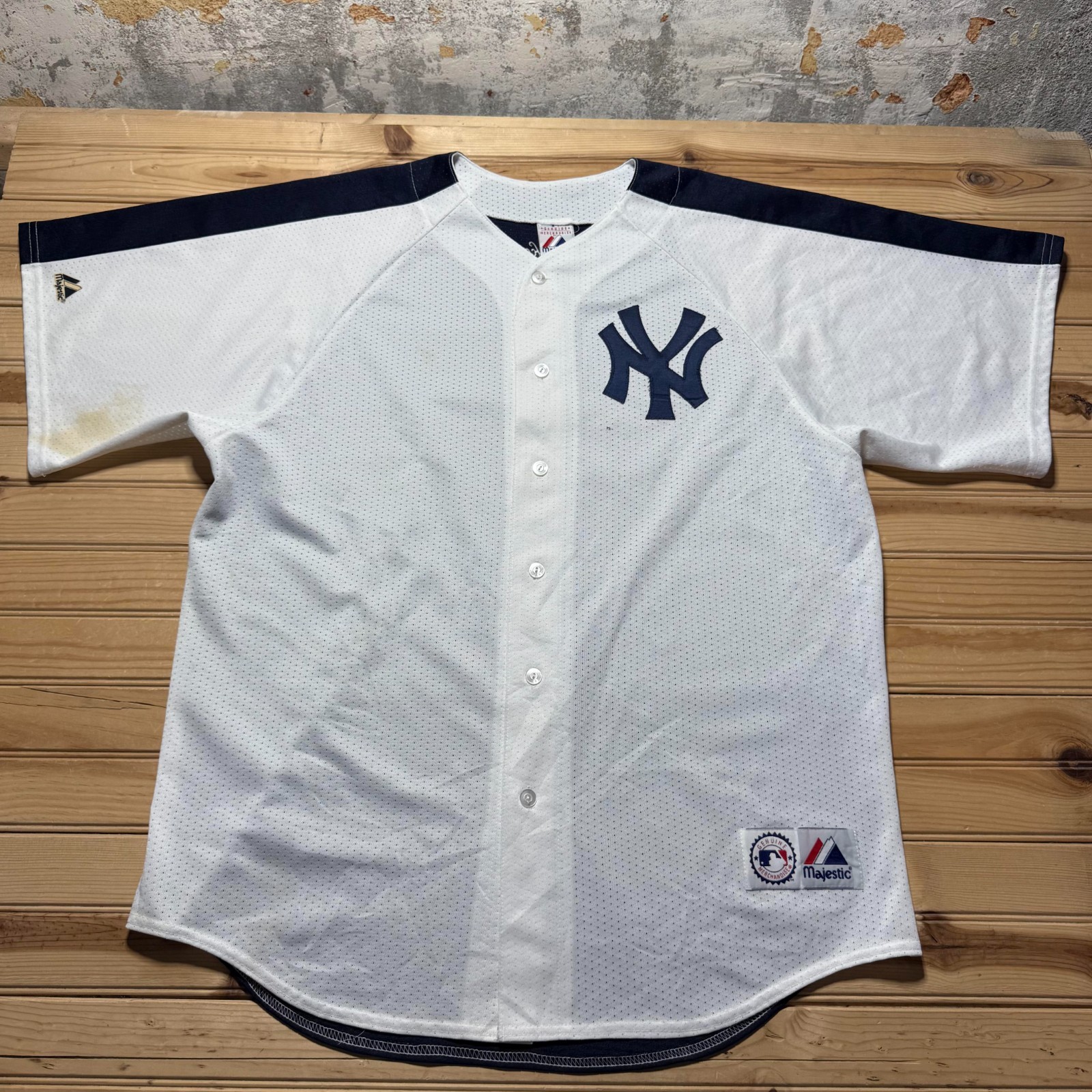 Vintage 90s New York Yankees MLB Full Button Mesh Raglan Baseball Jersey Mens XL