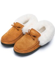 Women's Suede Moccasin Slippers Sz 10 House Shoes Memory Foam Fleece Lined - NEW