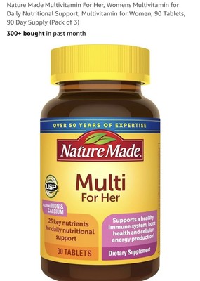 Nature Made Multi for Her With Iron  Calcium 90 Tablets Gluten-Free, 1/2027