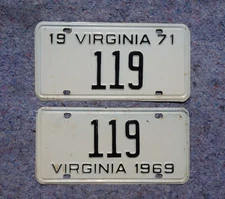 1971 VIRGINIA License Plate Plates PAIR / SET Low # 119