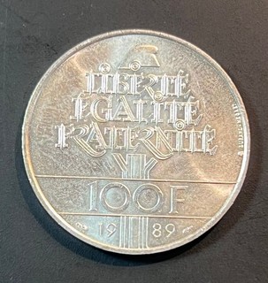 une pièce 100 francs 1989 argent droits de l'homme lot 099