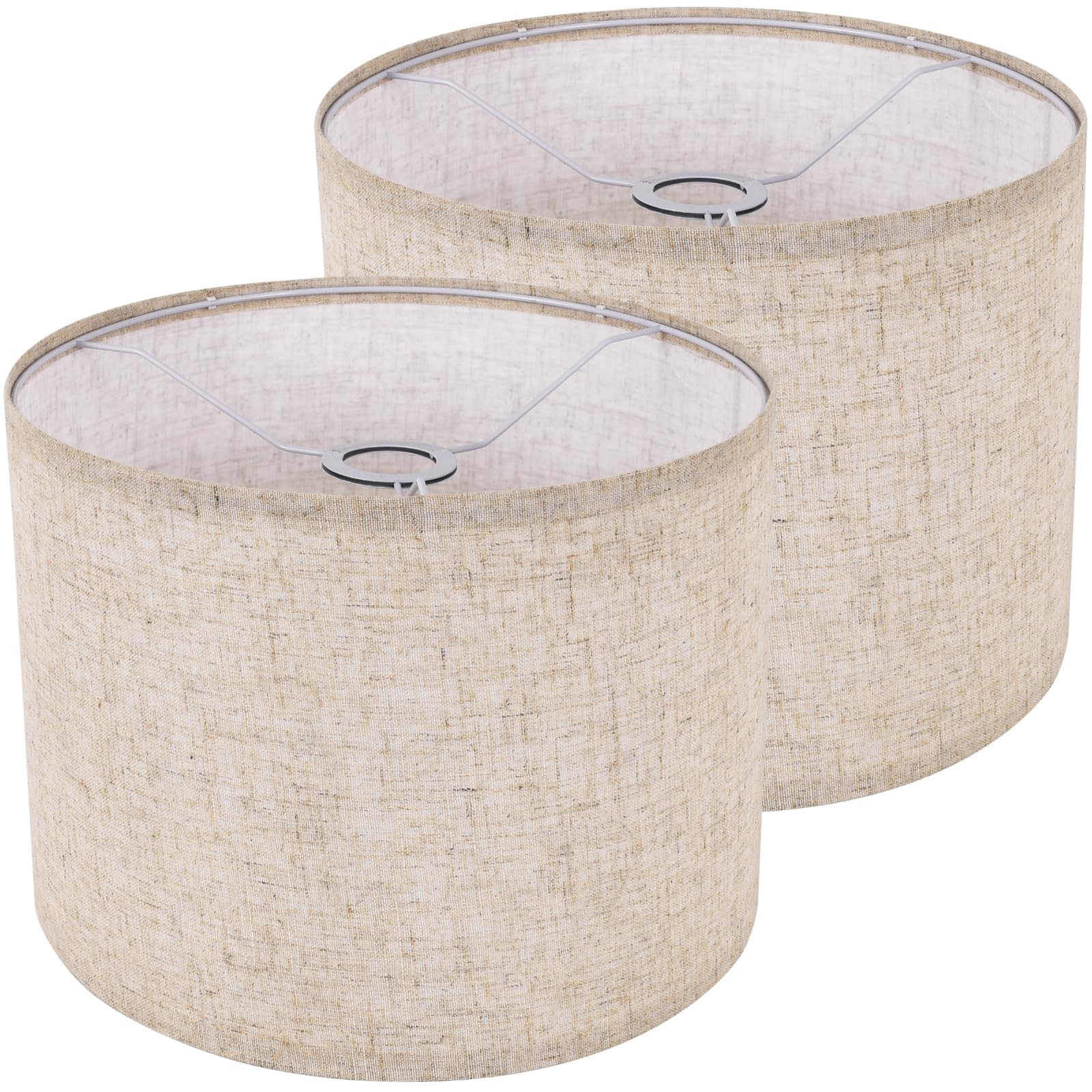 Large Lamp Shades Set of 2, Beige Drum Lampshades 13''Top X 13'' Bottom X 10'