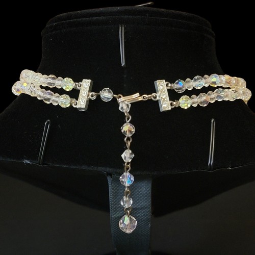VTG 50s Aurora Borealis Necklace Earrings Set Double Strand Clip On Cluster Gift - Imagen 8 de 10